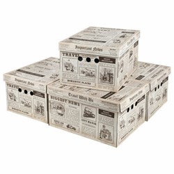 Короб для хранения из плотного микрогофрокартона 330х250х185 мм, КОМПЛЕКТ 4 шт., BRAUBERG HOME "Газета", 271814 - фото 16563651