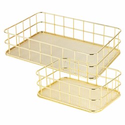 Органайзер для косметики корзинка 2 штуки из металла MONTE VITA (МОНТЕ ВИТА), 24х16х6,3 см + 17х12х6 см, золото, 272483 - фото 16563761