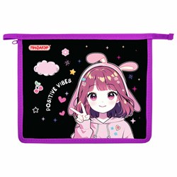 Папка для тетрадей ПИФАГОР А5, 1 отделение, пластик, на молнии, "Anime sign", 273328 - фото 16563943