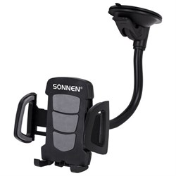 Держатель для телефона в авто на стекло SONNEN, зажим 50-100 мм, вращение 360°, 354921 - фото 16564514