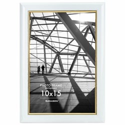 Рамка 10х15 см небьющаяся, багет 14,6 мм, пластик, BRAUBERG "Original Line", белая/золото, 391235 - фото 16565629