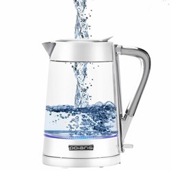 Чайник POLARIS PWK 1715 CGL, 1,7 л, 1850-2200 Вт, закрытый нагревательный элемент, стекло, белый, 54125, PWK 1715 CGL w - фото 16566030