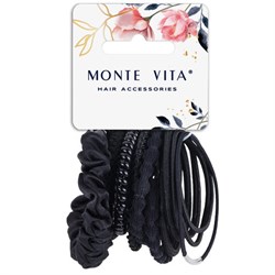 Резинки для волос НАБОР 14 шт., 8 видов форм, чёрный, MONTE VITA (МОНТЕ ВИТА), 457044 - фото 16566088