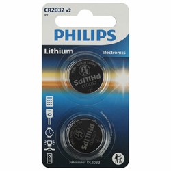 Батарейки литиевые PHILIPS Lithium CR2032 "таблетки, дисковые, кнопочные" КОМПЛЕКТ 2 шт., блистер, Б0062716 - фото 16566141