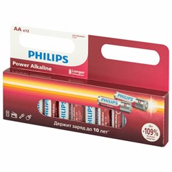 Батарейки алкалиновые "пальчиковые" КОМПЛЕКТ 12 шт., PHILIPS Power Alkaline, АА (LR6, 24А), блистер, Б0064661 - фото 16566145