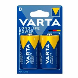 Батарейки алкалиновые КОМПЛЕКТ 2 шт., VARTA LONGLIFE POWER, D (LR20, 13А), блистер, 4920121412 - фото 16566150