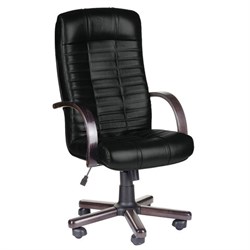 Кресло из натуральной кожи "Атлант-экстра", дерево (орех), монолитный каркас, черное - фото 16566495