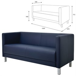 Диван мягкий трехместный "Атланта", "М-01", 1500х670х715 мм, c подлокотниками, экокожа, темно-синий - фото 16566543