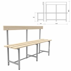 Скамья со спинкой деревянная на металлокаркасе "СТ 5", 1500х350х860 мм, регулируемые опоры, каркас металлический серый, сиденье дерево - фото 16566642