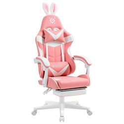 Кресло компьютерное DEFENDER "Irifi", 2 подушки, подставка для ног, экокожа, розовое/белое, 64042 - фото 16566802