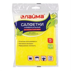Салфетки ВИСКОЗНЫЕ универсальные MEGA, 30х38 см, КОМПЛЕКТ 5 шт., 90 г/м2, желтые, LAIMA, К4083, 601562 - фото 16567091