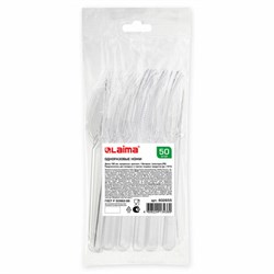 Нож одноразовый пластиковый 180 мм, прозрачный, КОМПЛЕКТ 50 шт., КРИСТАЛЛ, LAIMA, 602655 - фото 16567138