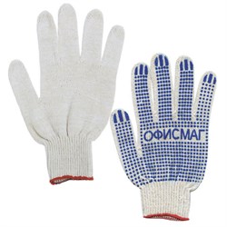 Перчатки хлопчатобумажные, КОМПЛЕКТ 5 ПАР, 10 класс, 40-42 г, 116 текс, ПВХ точка, ОФИСМАГ ЛЮКС, БЕЛЫЕ, 605504 - фото 16567262