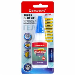 Клей-Гель моментальный ультрапрочный суперклей BRAUBERG EXTRA, 20 г, МАКСИМАЛЬНЫЙ ОБЪЕМ, 608102 - фото 16567444