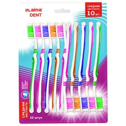 Зубная щетка средней жесткости, КОМПЛЕКТ 10 шт., LAIMA DENT, 609311 - фото 16567655