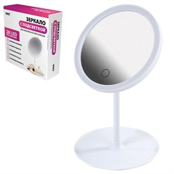 Зеркало настольное с LED-подсветкой для макияжа, диаметр 17 см, 3 режима свечения, аккумулятор 800 mAh, цвет белый, WBZ (ВБЗ), 609332 - фото 16567669