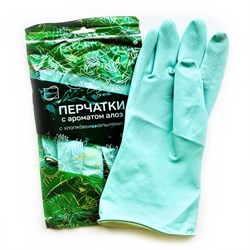 Перчатки МНОГОРАЗОВЫЕ латексные с ароматом АЛОЭ зеленые, хлопчатобумажное напыление, размер 7-8, M (средний), вес 58 г, КП, 139597 - фото 16567677