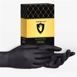 Перчатки нитриловые одноразовые 50 пар (100 штук), размер M (средний), черные, SAFE&CARE, ZN318 - фото 16567706