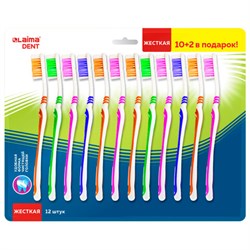 Зубная щетка жесткая, КОМПЛЕКТ 12 шт. (10 + 2 в подарок), LAIMA DENT WHITENING, 609690 - фото 16567753
