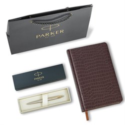 Ручка шариковая PARKER "Jotter Core Stainless Steel GT", ежедневник А5 коричневый, пакет, 880890 - фото 16569068