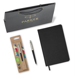 Ручка шариковая PARKER "Jotter Plastic CT", корпус черный, ежедневник А5 черный, золотой срез, пакет, 880894 - фото 16569072