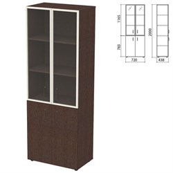 Шкаф закрытый со стеклом в алюминиевой рамке "Приоритет" 720х438х2000 мм, 4 полки, венге (КОМПЛЕКТ) - фото 16569385