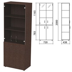 Шкаф закрытый со стеклом "Приоритет" 720х438х2000 мм, 4 полки, венге (КОМПЛЕКТ) - фото 16569386
