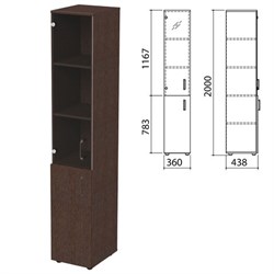 Шкаф закрытый со стеклом "Приоритет", 360х438х2000 мм, 4 полки, венге (КОМПЛЕКТ) - фото 16569392