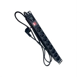 Блок розеток NTSS 19", 1U, алюминий, 1ф16A, 3.7кВт, (8) Schuko CEE 7/7, выкл. с подсв.и крыш., 1.8м каб., вил. Schuko - фото 16587808