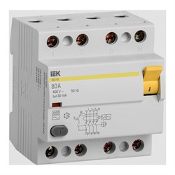 Узо IEK ВД1-63 4п, AC, 80А, 30мА - фото 16625389