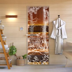 Дверь для бани DoorWood Мишка в лесу - фото 16666556