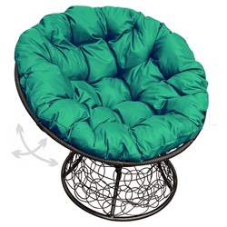 Кресло M-GROUP ПАПАСАН пружинка, с ротангом, черное, зеленая подушка - фото 16740436