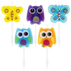 Свечи фигурные для торта на шпажках "Совы и бабочки", 5 шт., 2,5х3/2,5х2,5 см, ЗОЛОТАЯ СКАЗКА, 591465 - фото 16776470