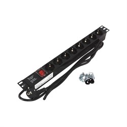 Блок розеток NTSS 19", 1U, пластик, 1ф16A, 3.7кВт, (8) Schuko CEE 7/7, выкл. с подсв.и крыш., 1.8м каб., вил. Schuko - фото 16883443