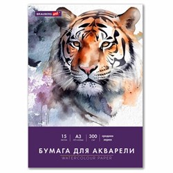 Бумага для акварели БОЛЬШАЯ А3 в папке, 15 листов, 300 г/м2, среднее зерно, BRAUBERG ART CLASSIC, 116354 - фото 16900498