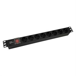 Блок розеток NTSS 19", 1U, алюминий, 1ф10A, 2.3кВт, (8) Schuko CEE 7/7, выкл. с подсв.и крыш., вх. 60320 С14 - фото 16908335