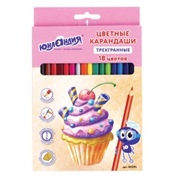 Карандаши цветные ЮНЛАНДИЯ "СЛАДКИЕ ИСТОРИИ", 18 цветов, трехгранные, грифель 3 мм, натуральное дерево, 181394 - фото 16912706