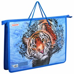 Папка на молнии с ручками ПИФАГОР А4, 1 отделение, пластик, ручки-шнурок, "Wild cat", 270864 - фото 16912740