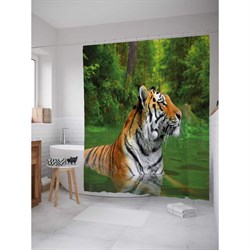 Шторка-занавеска для ванной JoyArty Тигриный заплыв - фото 16922110