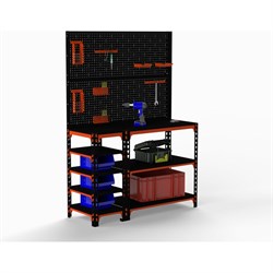 Стол-верстак ООО Металекс 950x1100x500 с бок. полками, двумя перфопанелями и комп. аксессуаров оранжево-чёрный - фото 16922454