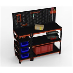 Стол-верстак ООО Металекс 950x1700x500 с бок. полками, перфопанелью и комп. аксессуаров оранжево-чёрный - фото 16922455