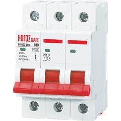 Миниатюрный автоматический выключатель HOROZ ELECTRIC SAFE (MCB 3P C10) 3P 10A C 4.5kA 400V 114-002-3010 - фото 16927551