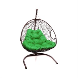 Подвесное кресло M-GROUP ДЛЯ ДВОИХ с ротангом коричневое, зелёная подушка - фото 16927572