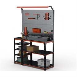 Стол-верстак ООО Металекс KIT 950х1300х400 (с бок. полками, 2-мя панелями и комп. освещения) (оранжево-чёрный) - фото 16927627