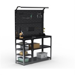 Стол-верстак ООО Металекс KIT 950х1000х500 мм, с боковыми полками, 2-мя панелями и комплектом освещения, черный - фото 16928347