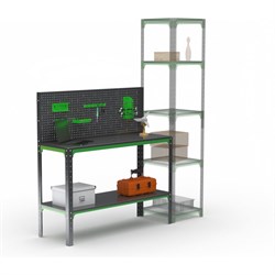 Стол-верстак ООО Металекс серия KIT 950х1800х500, одна полка + перфопанель с комплектом аксессуаров, серо-зеленый - фото 16930917