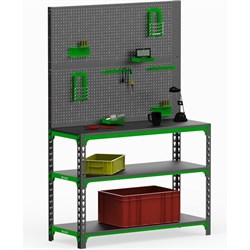 Стол-верстак ООО Металекс 950x1300x400 мм, две полки + двойная перфопанель, с комплектом аксессуаров - фото 16932414