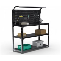 Стол-верстак ООО Металекс KIT 950х1500х400 мм, 2-е полки, + перфопанель с комплектом освещения, черный - фото 16933842