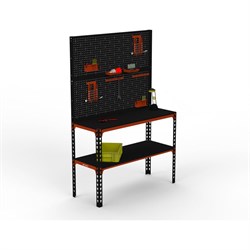 Стол-верстак ООО Металекс 950x1500x600 мм, одна полка + двойная перфопанель с комплектом аксессуаров оранжево-чёрный - фото 16934405