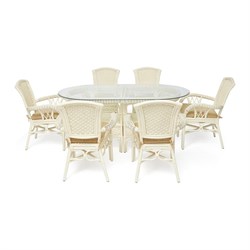 Комплект обеденный Tetchair ANDREA GRAND (стол со стеклом+6 кресел+ подушки) TCH White (белый), Ткань рубчик, цвет кремовый - фото 16954627